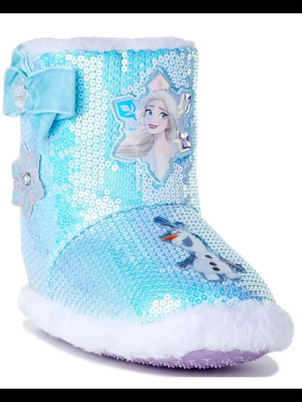 Kids Light Blue Sequin Character Plush Slipper Boot